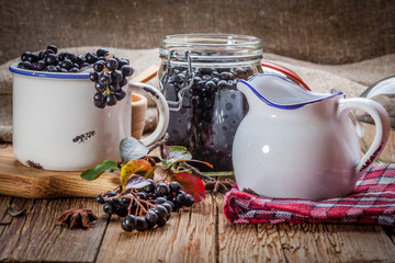 Fruits of black chokeberry prepared for processing.