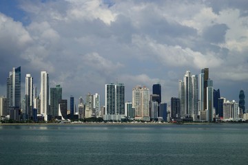 Fototapeta na wymiar Panama City skyline - view over Panama Bay from Cinta Costera
