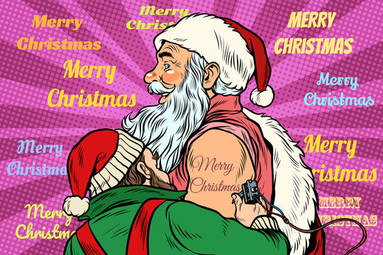 Elf makes Santa Claus tattoo happy new year