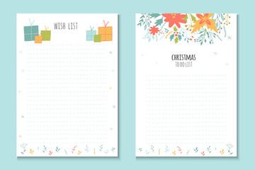 Christmas holiday to do lists, cute notes with winter vector illustrations.