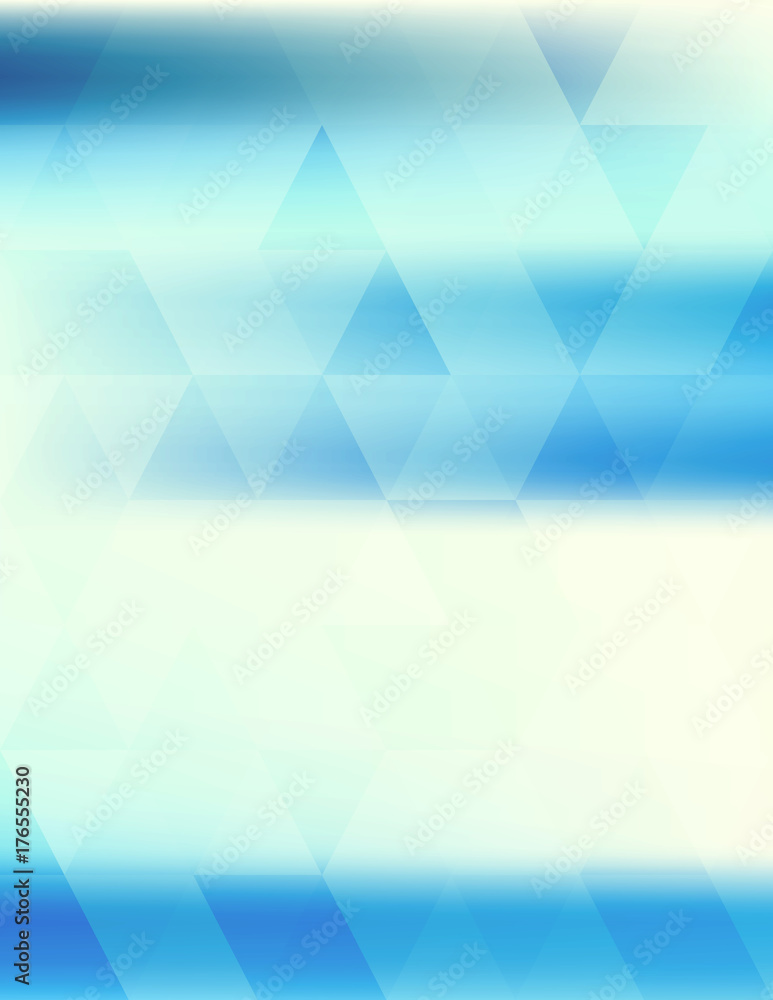 Poster Abstract blue and light blurred background with triangles. Vertical vector pattern