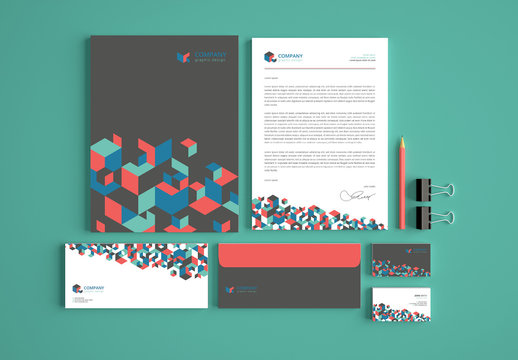 Business Stationery Layout with Geometric Elements