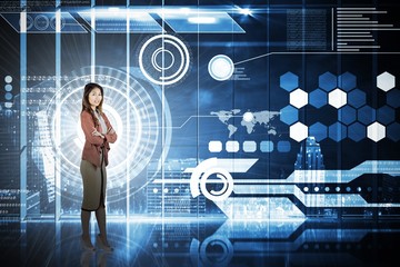 Composite image of smiling businesswoman with crossed arms