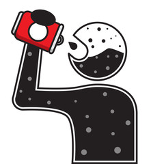 a man drinks soda from a tin can,cold soda, vector image, flat design