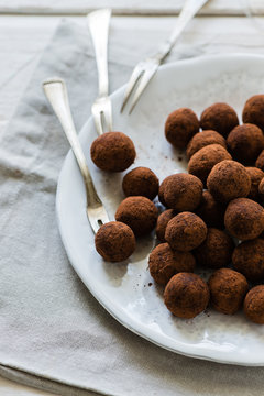 Small cocoa and dried fruit truffles