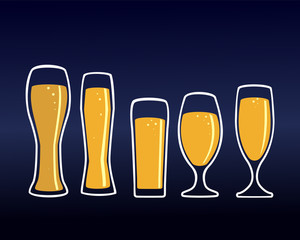Glass glass filled with light beer, isolated on dark background, for the brewery logo or design of the beer party