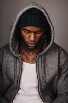 Calm African male model in hoodie