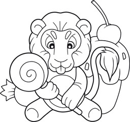 cartoon cute lion with candy