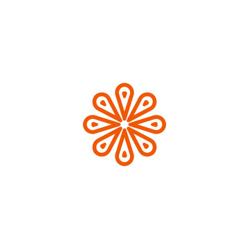 Flower vector linear logo. Orange line art sun icon. Outline garden abstract symbol.