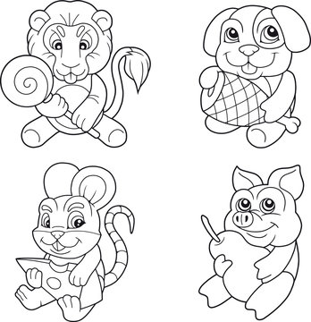 set of cartoon images, funny animals
