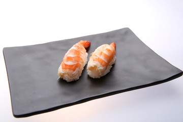 Japanese sushi with shrimp on a plate