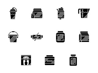 Fitness nutrition glyph style vector icons set