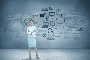 Composite image of elegant businesswoman with crossed arms 