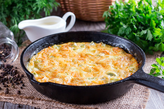 Omelette with cheese and leek