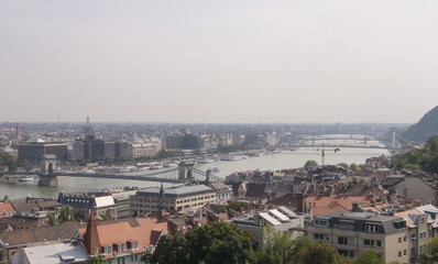 Fototapeta na wymiar view of Chain Bridge. Elisabeth bridge on Danube river, Budapest, Hungary