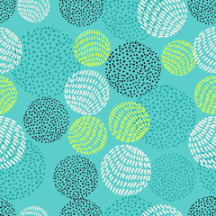 Hand drawn stylish modern mint color seamless abstract pattern with round shapes, scandinavian design style. Vector illustration
