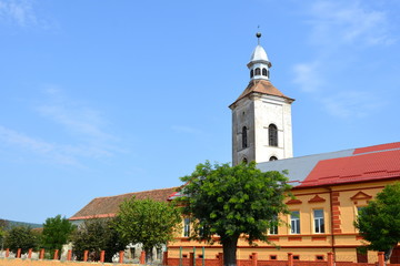 Fortified medieval saxon evangelic church in the village Mercheasa, Transylvania, Romania. The...