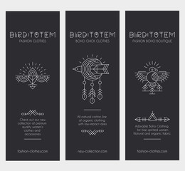 Set of vintage card templates in unique bohemian style with archaic elements.