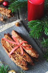 Chocolate Biscotti with pistachios and cranberries