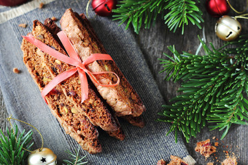 bunch of Chocolate Biscotti with pistachios and cranberries