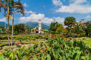 Parque Central square in La Fortuna village, Costa Rica