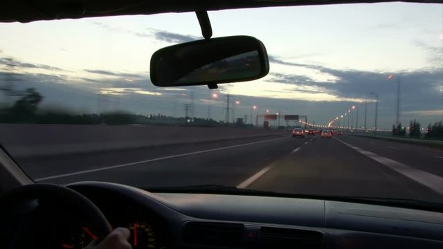POV Driving at sunset / dusk Time-Lapse. Highway.