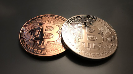 Bitcoins on neutral background