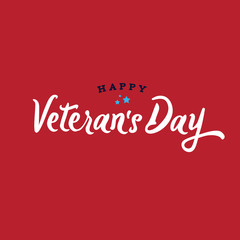Happy Veteran's Day Text Over Red Background, Vector Illustration
