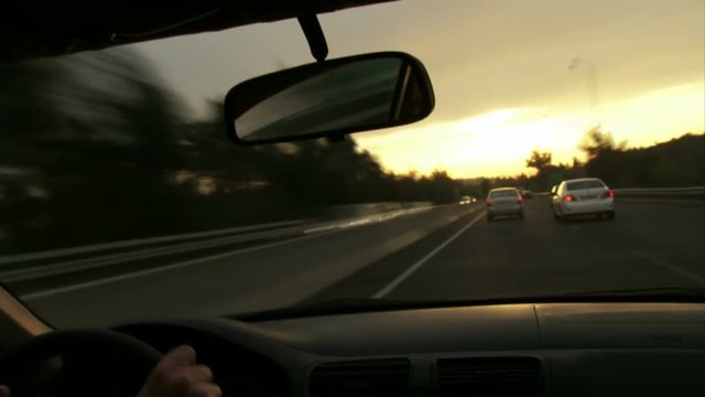 Highway time lapse drinving pov sunset