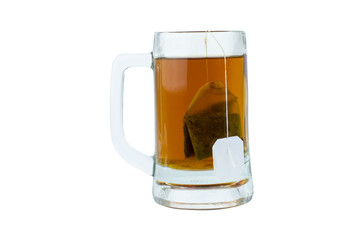 Tea glass cup with tea bag. Tea cup isolated on white background.