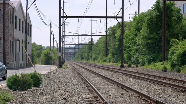 Empty train tracks in the summer heat