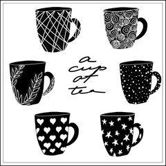A cup of tea. Vector illustration in the style of doodle. Can be used as a postcard, package design, poster, interior design.