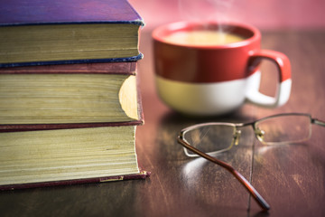 Books with a cup of coffee