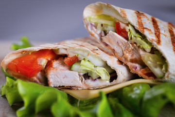 Fresh homemade chicken wrap tortilla