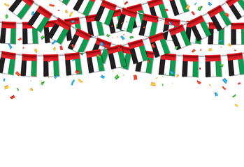 Garland UAE Flags with White Background Template, Hanging Bunting Flags for UAE National day celebration. Vector illustration