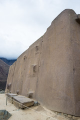 Fototapeta na wymiar The archaeological site at Ollantaytambo, Inca city of Sacred Valley, major travel destination in Cusco region, Peru.