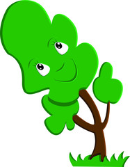 The cartoon tree bends under wind pressure 