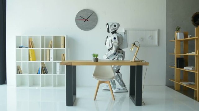 Impressive robotic machine walking around office