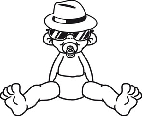 cool mütze hut sonnenbrille schnuller gangster hipster sitzend klein süß niedlich windel kind baby comic cartoon