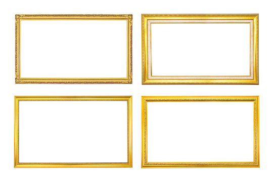 Set antique golden frame isolated on white background.Gold frame isolated.Golden frame isolated.Group rectangle golden frame isolated