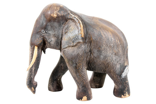 Elephant wood carving isolated on white background