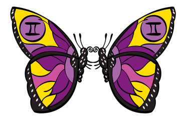 Gemini - two identical butterflies with the symbol for Gemini on their wings. 
