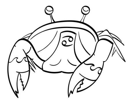 Cancer - a crab with the symbol for cancer under its shell. Outline