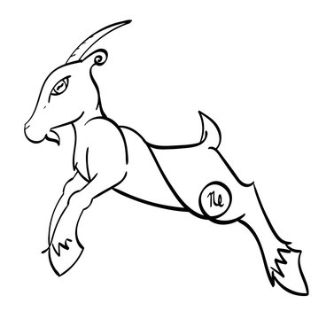 Capricorn - a leaping goat with the symbol of Capricorn on its hind quarters.  Outline.
