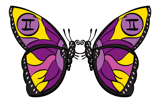 Gemini - two identical butterflies with the symbol for Gemini on their wings. 