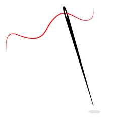 Black needle with red thread. Sewing needle, needle for sewing. Vector illustration.