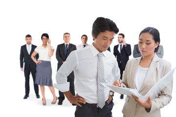 Composite image of estate agent showing lease to customer