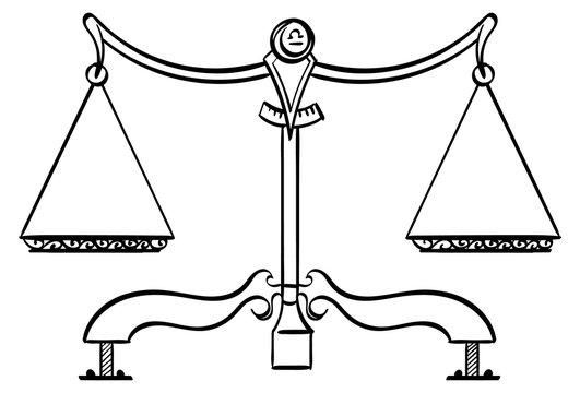 Libra - Balanced scales with the symbol for Libra on it. Outline