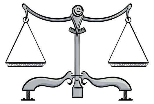 Libra - Balanced scales with the symbol for Libra on it.