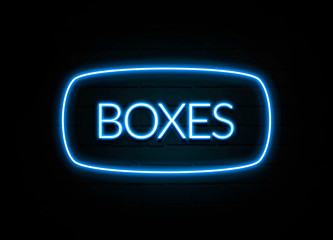 Boxes  - colorful Neon Sign on brickwall